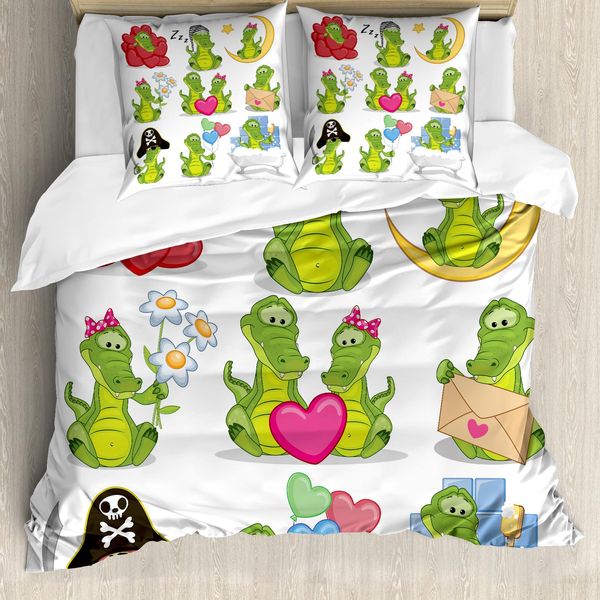 Abakuhaus Set Copripiumino Per Letto Singolo, Personaggi In Azione, Antiacaro, Adatto A Chi Soffre Di Allergie, Con Federa, 155 Cm X 220 Cm - 80 X 80 Cm, Verde Lime Multicolore-image