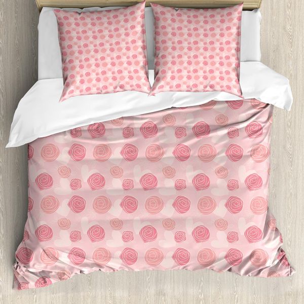 Abakuhaus Set Copripiumino Vintage Rose Per Letti Singoli, Grazioso Motivo Floreale, Antiacaro E Anallergico, Con Federa, 155 Cm X 220 Cm - 80 X 80 Cm, Rosa Pastello Blush-image