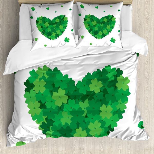 Abakuhaus Set Copripiumino A Trifoglio Per Letti Singoli, Trifoglio-Cuore Natura Amore, Antiacaro, Adatto A Chi Soffre Di Allergie, Con Federa, 155 Cm X 220 Cm - 80 X 80 Cm, Fern Green Lime Green-image