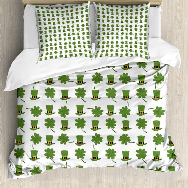 Abakuhaus Set Copripiumino A Quadrifoglio Per Letti Singoli, Kobold-Hut E Shamrock, Antiacaro, Adatto A Chi Soffre Di Allergie, Con Federa, 200 Cm X 200 Cm - 80 X 80 Cm, Verde Oliva Arancione Pallido-image