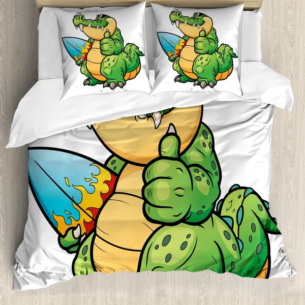 Abakuhaus Set Copripiumino Per Letto Singolo, Motivo Chunky Surfer, Antiacaro, Adatto A Chi Soffre Di Allergie, Con Federa, 200 Cm X 200 Cm - 80 X 80 Cm, Fern Green Multicolor-image
