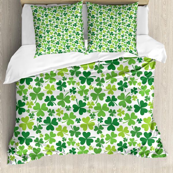 Abakuhaus Set Copripiumino A Trifoglio Per Letti Singoli, Motivo A Trifogli Irregolari, Antiacaro, Adatto A Chi Soffre Di Allergie, Con Federa, 200 Cm X 200 Cm - 80 X 80 Cm, Verde Verde Lime-image
