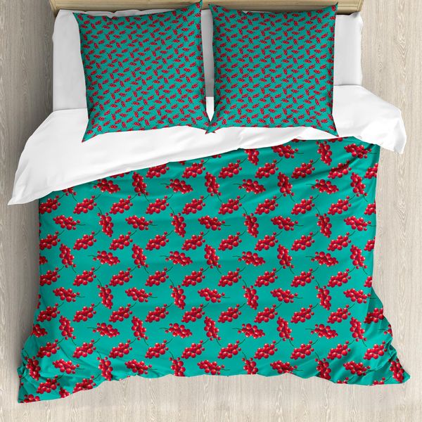 Abakuhaus Set Copripiumino In Colore Naturale Per Letti Singoli, Currant Branchen, Antiacaro, Adatto A Chi Soffre Di Allergie, Con Federa, 200 Cm X 200 Cm - 80 X 80 Cm, Dunkler Seafoam Dark Pink-image