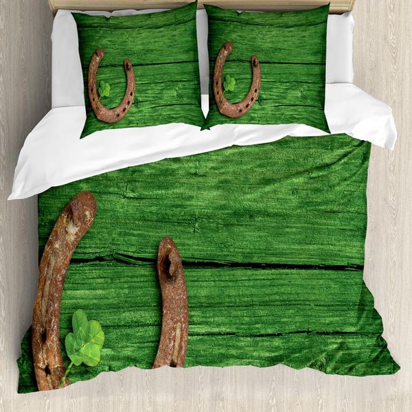 Abakuhaus Set Copripiumino A Quadrifoglio Per Letti Singoli, Rusty Hufeisen Shamrock, Antiacaro, Adatto A Chi Soffre Di Allergie, Con Federa, 155 Cm X 220 Cm - 80 X 80 Cm, Verde Pale Redwood-image