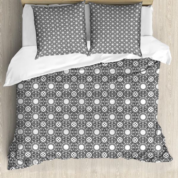 Abakuhaus Set Copripiumino Antico Orientale Per Letti Singoli, Motivo Complesso, Antiacaro, Adatto A Chi Soffre Di Allergie, Con Federa, 155 Cm X 220 Cm - 80 X 80 Cm, Grigio Antracite E Bianco-image