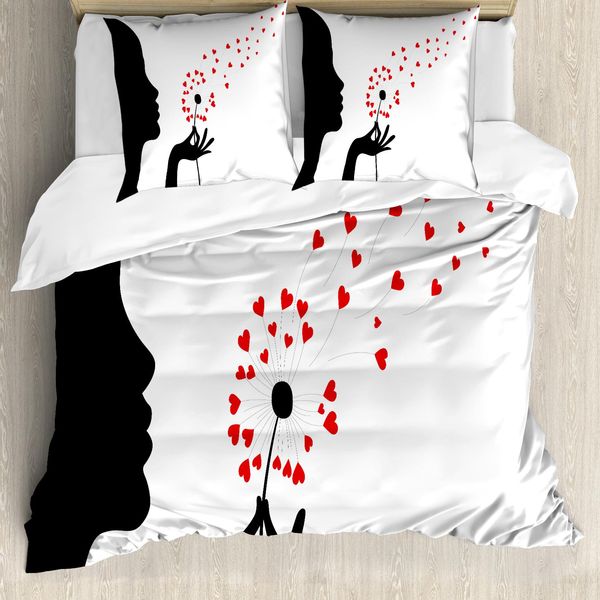 Abakuhaus Set Copripiumino Astratto Per Letto Singolo, Fiore Di Dente Di Leone, Antiacaro, Adatto A Chi Soffre Di Allergie, Con Federa, 200 Cm X 200 Cm - 80 X 80 Cm, Vermiglio Coke Grigio-image