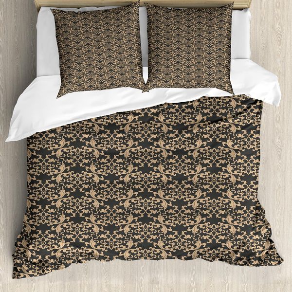 Abakuhaus Set Copripiumino Antico Orientale Per Letti Singoli, Arte Orientale Sinuosa, Antiacaro, Adatto A Chi Soffre Di Allergie, Con Federa, 155 Cm X 220 Cm - 80 X 80 Cm, Color Cuoio E Seppia Scuro-image