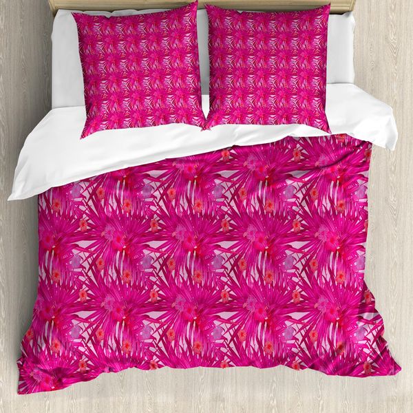 Abakuhaus Set Copripiumino Per Letto Singolo, Tropical Magenta Monstera, Antiacaro, Adatto A Chi Soffre Di Allergie, Con Federa, 200 Cm X 200 Cm - 80 X 80 Cm, Rosa Lampone-Rosa Baby-image
