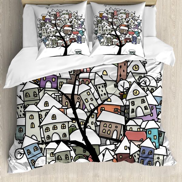 Abakuhaus Set Copripiumino Per Letto Singolo, Case Sugli Alberi, Antiacaro, Adatto A Chi Soffre Di Allergie, Con Federa, 200 Cm X 200 Cm - 80 X 80 Cm, Multicolore-image