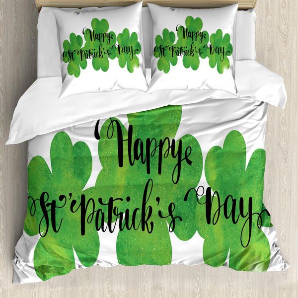 Abakuhaus Set Copripiumino A Trifoglio Per Letti Singoli, Cursive St Patrick Tag, Antiacaro, Adatto A Chi Soffre Di Allergie, Con Federa, 200 Cm X 200 Cm - 80 X 80 Cm, Fern Green Koksgraue-image