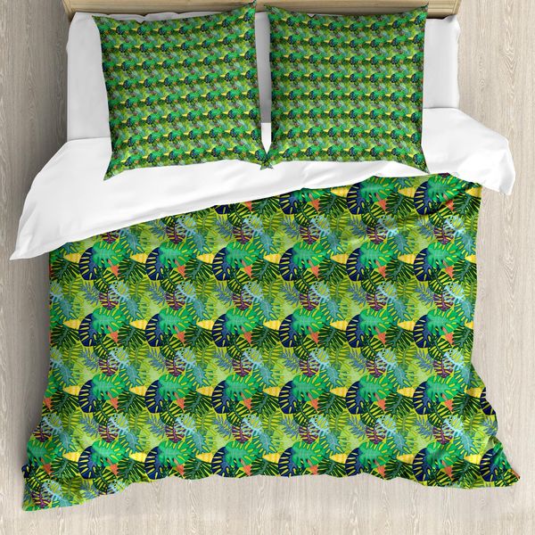 Abakuhaus Set Copripiumino Esotico Per Letti Singoli, Arte Astratta Con Foglie Tropicali, Antiacaro, Adatto A Chi Soffre Di Allergie, Con Federa, 155 Cm X 220 Cm - 80 X 80 Cm, Multicolore-image