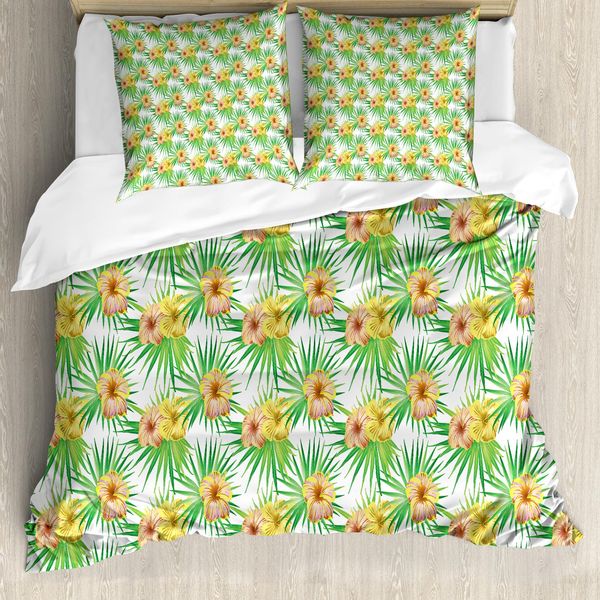 Abakuhaus Set Copripiumino Per Letto Singolo, Petali Di Fiori Equatoriali, Antiacaro, Adatto A Chi Soffre Di Allergie, Con Federa, 200 Cm X 200 Cm - 80 X 80 Cm, Verde Trifoglio Giallo-image