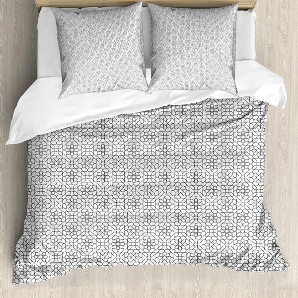 Abakuhaus Set Copripiumino Antico Orientale Per Letti Singoli, Motivi Monocromatici, Antiacaro, Adatto A Chi Soffre Di Allergie, Con Federa, 155 Cm X 220 Cm - 80 X 80 Cm, Grigio Antracite E Bianco-image