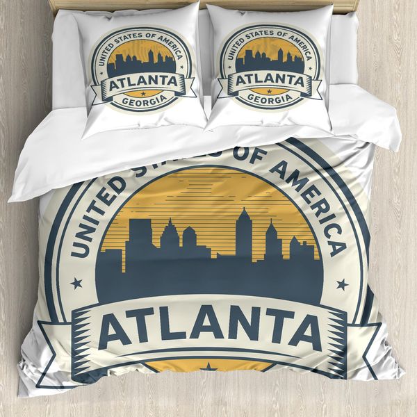 Abakuhaus Georgia Set Copripiumino Per Letti Singoli, Usa Atlanta Emblem Design, Antiacaro, Adatto A Chi Soffre Di Allergie, Con Federa, 155 Cm X 220 Cm - 80 X 80 Cm, Blu Ardesia Eggshell-image