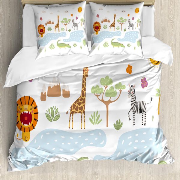Abakuhaus Set Copripiumino Per Letto Singolo, Paesaggio Boschivo, Antiacaro, Adatto A Chi Soffre Di Allergie, Con Federa, 200 Cm X 200 Cm - 80 X 80 Cm, Azzurro Multicolore-image