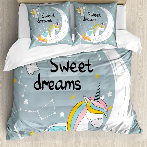 Abakuhaus Set Copripiumino Magic Moon Per Letti Singoli, Unicorno Su Mezzaluna, Antiacaro, Adatto A Chi Soffre Di Allergie, Con Federa, 200 Cm X 200 Cm - 80 X 80 Cm, Multicolore-image