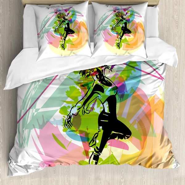 Abakuhaus Set Copripiumino Astratto Per Letto Singolo, Creativo E Urbano, Antiacaro, Adatto A Chi Soffre Di Allergie, Con Federa, 155 Cm X 220 Cm - 80 X 80 Cm, Verde Lime Multicolore-image