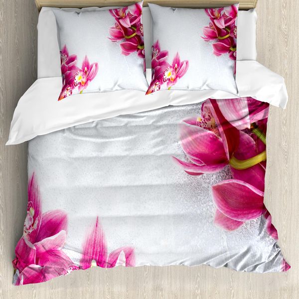 Abakuhaus Set Copripiumino Per Letti Singoli, Motivo Orchidea Rilassante, Antiacaro, Adatto A Chi Soffre Di Allergie, Con Federa, 200 Cm X 200 Cm - 80 X 80 Cm, Bianco Rosa-image