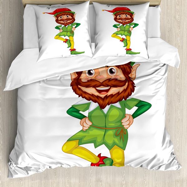 Abakuhaus Set Copripiumino Per Letto Singolo Elf, Omino In Piedi, Antiacaro, Adatto A Chi Soffre Di Allergie, Con Federa, 155 Cm X 220 Cm - 80 X 80 Cm, Verde Lime Multicolore-image