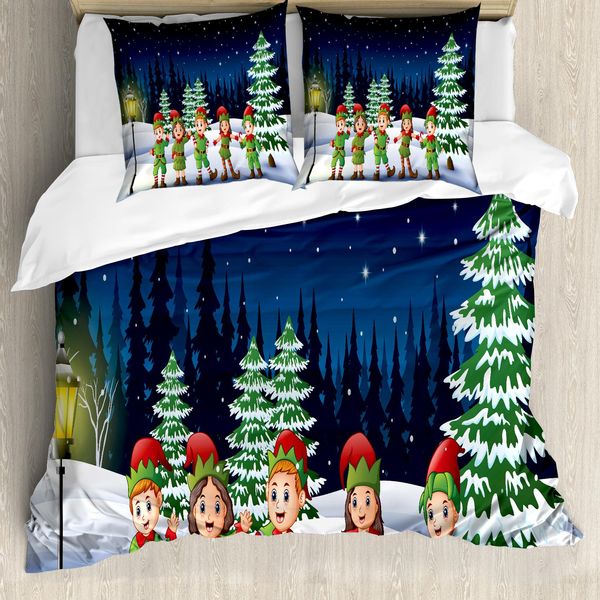 Abakuhaus Set Copripiumino Per Letto Singolo Elf, Schneien Wald E Kinder, Antiacaro, Adatto A Chi Soffre Di Allergie, Con Federa, 155 Cm X 220 Cm - 80 X 80 Cm, Multicolore-image