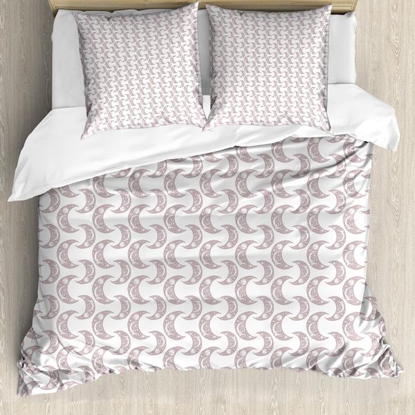 Set Copripiumino Abakuhaus Magic Moon Per Letti Singoli, Mezzaluna Celeste, Antiacaro, Adatto A Chi Soffre Di Allergie, Con Federa, 200 Cm X 200 Cm - 80 X 80 Cm, Bianco Rosa Pallido-image