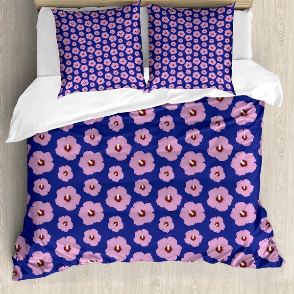 Abakuhaus Set Copripiumino Per Letto Singolo, Fiori Luminosi Ritmici, Antiacaro, Adatto A Chi Soffre Di Allergie, Con Federa, 200 Cm X 200 Cm - 80 X 80 Cm, Blu Scuro Lilla Rubino-image
