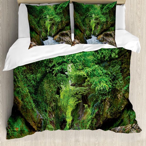 Abakuhaus Georgia Set Copripiumino Per Letti Singoli, Paesaggio Gachedili Canyon, Antiacaro, Adatto A Chi Soffre Di Allergie, Con Federa, 200 Cm X 200 Cm - 80 X 80 Cm, Fern Green Lime Green-image