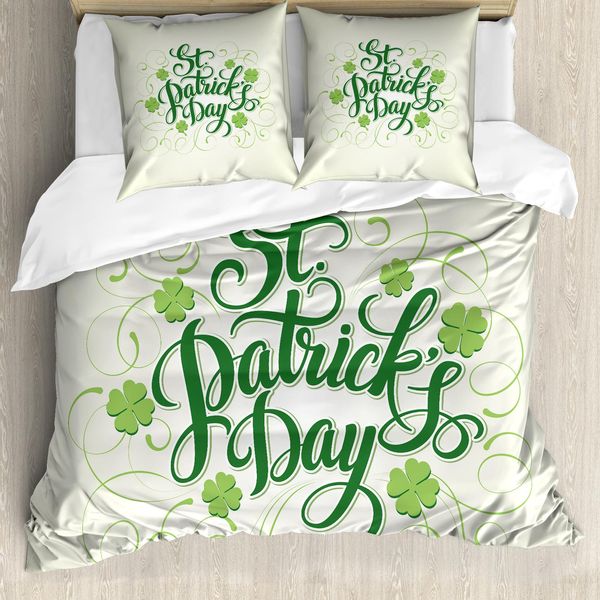 Abakuhaus Set Copripiumino A Quadrifoglio Per Letti Singoli, St Patrick Day Swirl Art, Antiacaro, Adatto A Chi Soffre Di Allergie, Con Federa, 155 Cm X 220 Cm - 80 X 80 Cm, Verde Verde Lime-image
