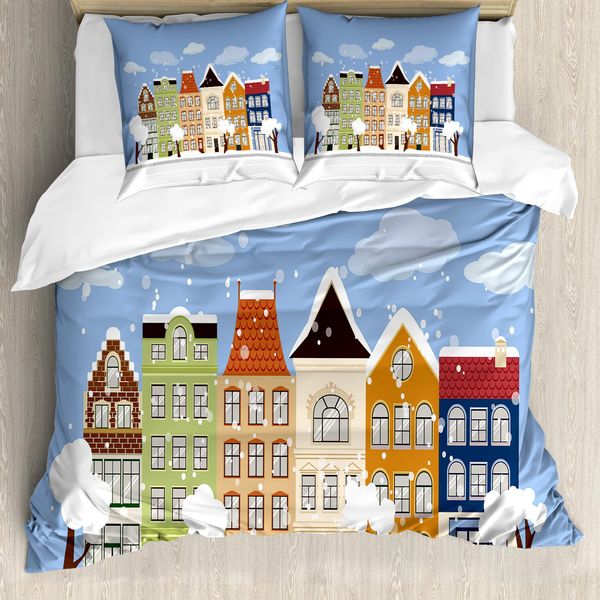 Abakuhaus Amsterdam Set Copripiumino Per Letti Singoli, Dutch Houses Invernale, Antiacaro, Adatto A Chi Soffre Di Allergie, Con Federa, 155 Cm X 220 Cm - 80 X 80 Cm, Multicolore-image