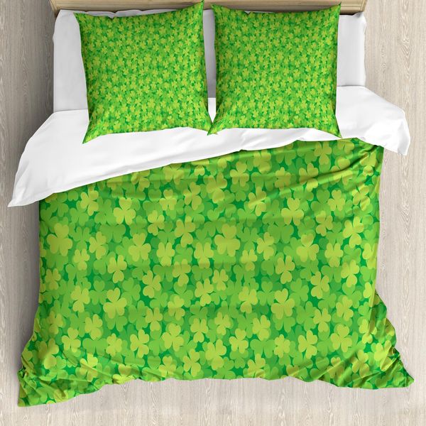 Abakuhaus Set Copripiumino A Trifoglio Per Letti Singoli, Luck Shamrocks, Antiacaro, Adatto A Chi Soffre Di Allergie, Con Federa, 200 Cm X 200 Cm - 80 X 80 Cm, Fern Green Lime Green-image
