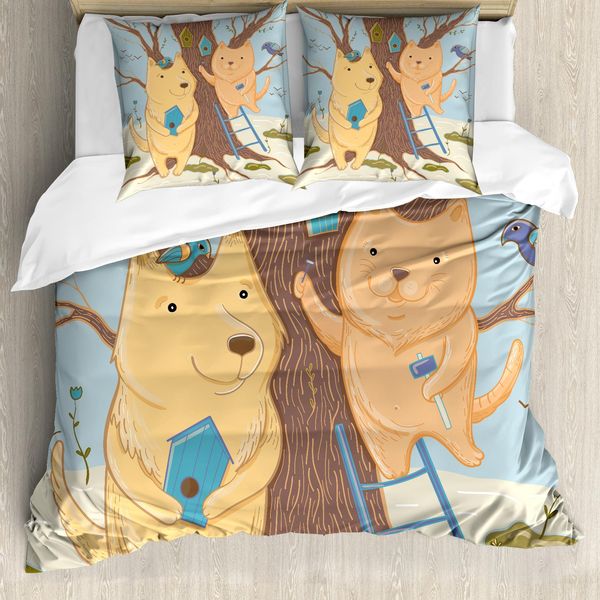 Abakuhaus Set Copripiumino Per Letti Singoli, Coppia Bears Baum, Antiacaro, Adatto A Chi Soffre Di Allergie, Con Federa, 155 Cm X 220 Cm - 80 X 80 Cm, Multicolore-image