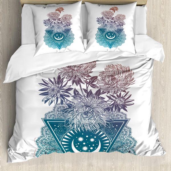 Abakuhaus Set Copripiumino Alchimie Per Letti Singoli, Motivo Fiori, Luna E Pizzo, Antiacaro, Adatto A Chi Soffre Di Allergie, Con Federa, 155 Cm X 220 Cm - 80 X 80 Cm, Multicolore-image
