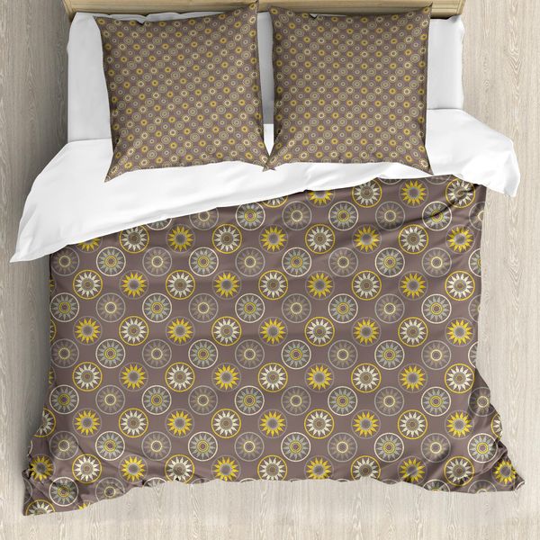 Abakuhaus Set Copripiumino Boho Per Letti Singoli, Motivo Sun In Tonalità Pastello, Antiacaro E Anallergico Con Federa, 155 Cm X 220 Cm - 80 X 80 Cm, Warm Taupe Yellow-image