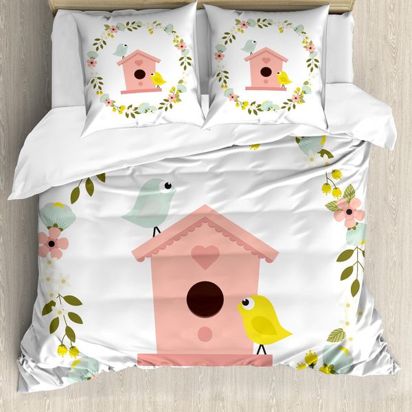 Abakuhaus Set Copripiumino Per Letto Singolo, Winged Animal Flowers, Antiacaro, Adatto A Chi Soffre Di Allergie, Con Federa, 155 Cm X 220 Cm - 80 X 80 Cm, Multicolore-image