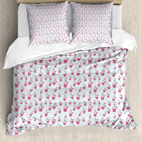 Abakuhaus Set Copripiumino Alchimie Per Letti Singoli, Elisir D'amore Doodle, Antiacaro, Adatto A Chi Soffre Di Allergie, Con Federa, 155 Cm X 220 Cm - 80 X 80 Cm, Marrone Chiaro Rosa Scuro-image