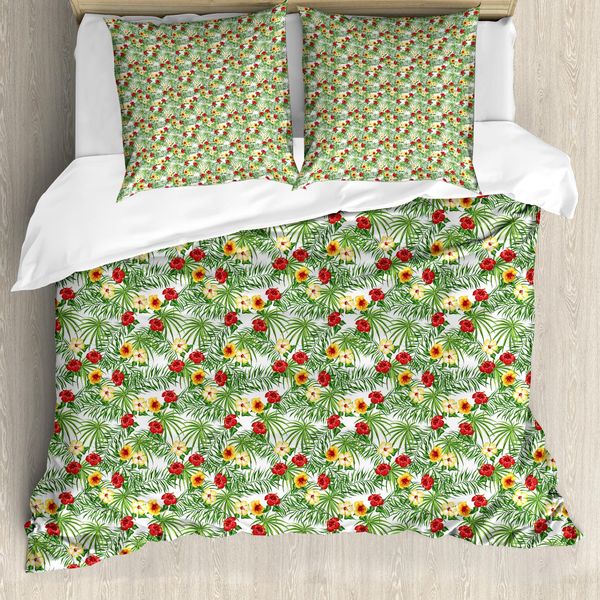Abakuhaus Set Copripiumino Per Letto Singolo, Fiori Tropicali, Antiacaro, Adatto A Chi Soffre Di Allergie, Con Federa, 155 Cm X 220 Cm - 80 X 80 Cm, Verde Oliva Peperoncino-image