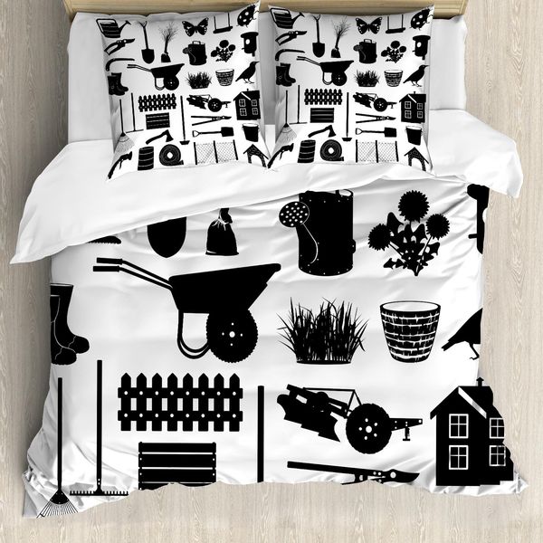 Abakuhaus Set Copripiumino Per Letti Singoli, Articoli Da Giardino Monocromatici, Antiacaro, Adatto A Chi Soffre Di Allergie, Con Federa, 155 Cm X 220 Cm - 80 X 80 Cm, Grigio Antracite Bianco-image