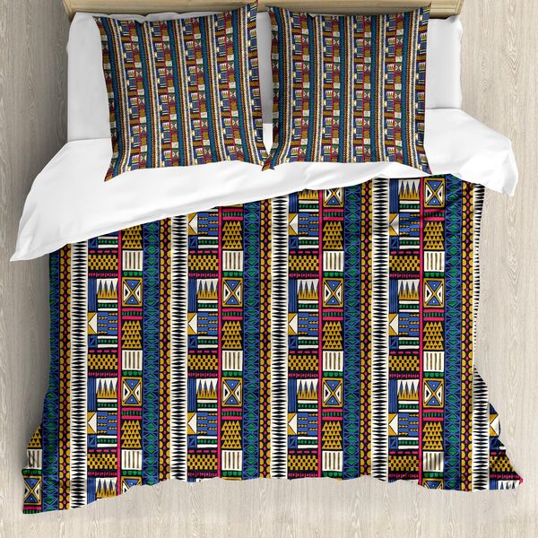 Set Copripiumino Abakuhaus Boho Per Letti Singoli, Motivi Tribali, Colori Vivaci, Antiacaro, Adatto A Chi Soffre Di Allergie, Con Federa, 200 Cm X 200 Cm - 80 X 80 Cm, Multicolore-image