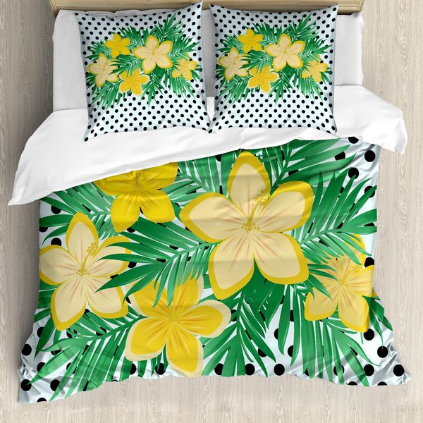 Abakuhaus Set Copripiumino Per Letto Singolo, Motivi Floreali Esotici, Antiacaro, Adatto A Chi Soffre Di Allergie, Con Federa, 200 Cm X 200 Cm - 80 X 80 Cm, Azzurro, Giallo, Verde-image