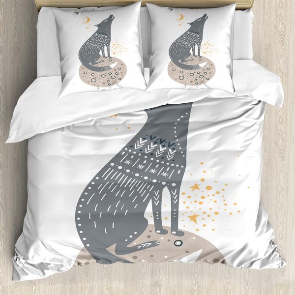 Abakuhaus Set Copripiumino Magic Moon Per Letti Singoli, Howling Wolf Planet, Antiacaro, Adatto A Chi Soffre Di Allergie, Con Federa, 200 Cm X 200 Cm - 80 X 80 Cm, Multicolore-image