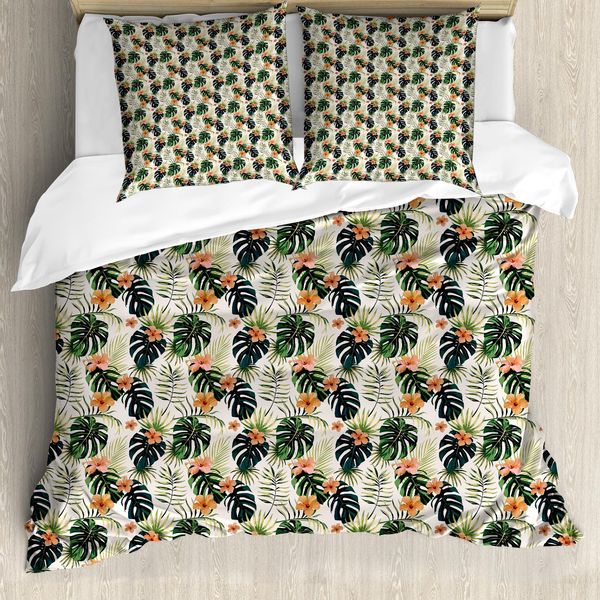 Abakuhaus Set Copripiumino Per Letto Singolo, Fiori Tropicali Monstera, Antiacaro, Adatto A Chi Soffre Di Allergie, Con Federa, 200 Cm X 200 Cm - 80 X 80 Cm, Multicolore-image