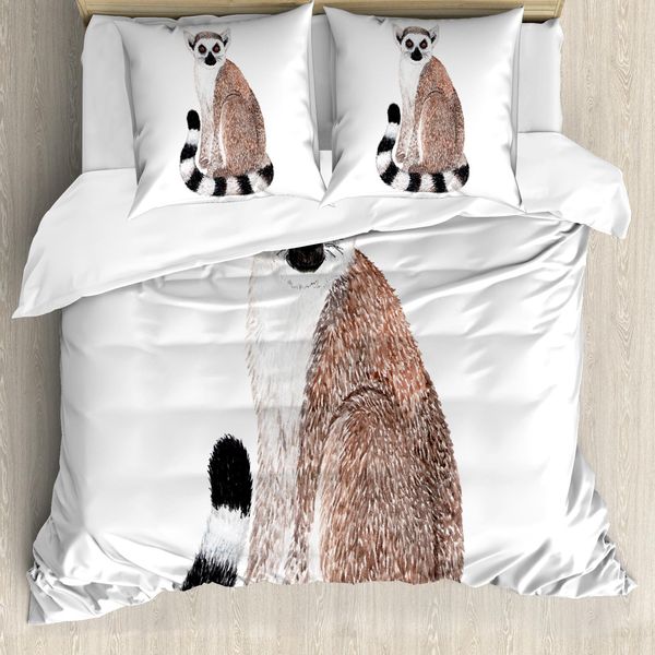 Abakuhaus Set Copripiumino Lemur Per Letti Singoli, Acquerello Wild Animal Art, Antiacaro, Adatto A Chi Soffre Di Allergie, Con Federa, 200 Cm X 200 Cm - 80 X 80 Cm, Pale Redwood Multicolor-image