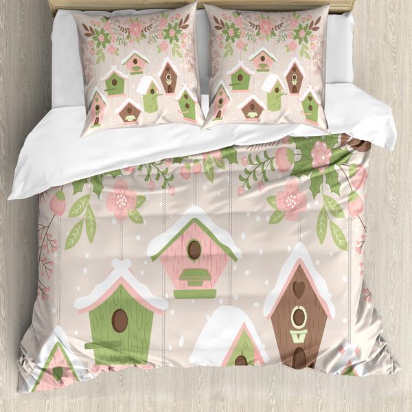 Abakuhaus Set Copripiumino Per Letto Singolo, Fiori Pastello Nido Di Neve, Antiacaro, Adatto A Chi Soffre Di Allergie, Con Federa, 200 Cm X 200 Cm - 80 X 80 Cm, Multicolore-image