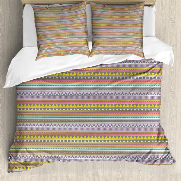 Set Copripiumino Abakuhaus Boho Per Letti Singoli, Decorazione A Linee Orizzontali, Antiacaro, Adatto A Chi Soffre Di Allergie, Con Federa, 200 Cm X 200 Cm - 80 X 80 Cm, Multicolore-image