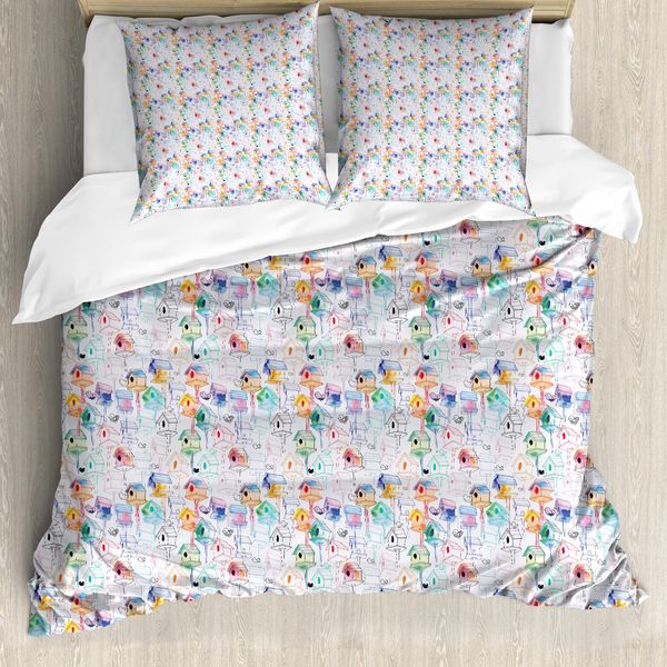 Abakuhaus Set Copripiumino Per Letti Singoli, Disegno Colorato Nest Sketch, Antiacaro, Adatto A Chi Soffre Di Allergie, Con Federa, 155 Cm X 220 Cm - 80 X 80 Cm, Pale Mauve Multicolor-image