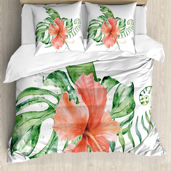Abakuhaus Set Copripiumino Per Letto Singolo, Motivo Floreale Esotico, Antiacaro E Anallergico, Con Federa, 200 Cm X 200 Cm - 80 X 80 Cm, Terra Di Siena Bruciata Verde Chiaro-image