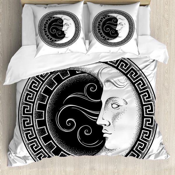 Set Copripiumino Abakuhaus Magic Moon Per Letti Singoli, Motivo Occulto Crescent, Antiacaro, Adatto A Chi Soffre Di Allergie, Con Federa, 200 Cm X 200 Cm - 80 X 80 Cm, Grigio Antracite E Bianco-image