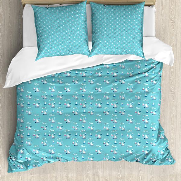 Abakuhaus Set Copripiumino Per Letti Singoli, Gabbiani E Onde, Antiacaro, Adatto A Chi Soffre Di Allergie, Con Federa, 155 Cm X 220 Cm - 80 X 80 Cm, Multicolore-image
