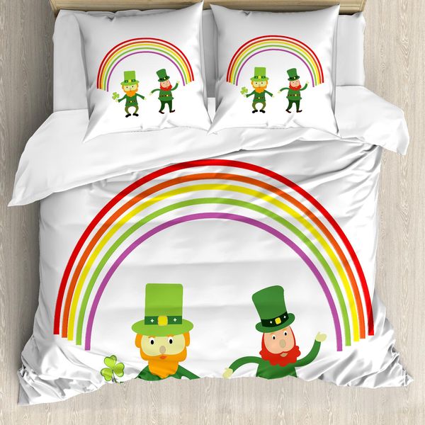 Abakuhaus Set Copripiumino Per Letto Singolo Elf, Folletti Sotto Un Arcobaleno, Antiacaro, Adatto A Chi Soffre Di Allergie, Con Federa, 200 Cm X 200 Cm - 80 X 80 Cm, Fern Green Multicolor-image