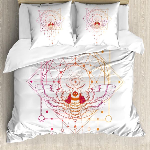 Abakuhaus Set Copripiumino Alchimie Per Letti Singoli, Falena Geometrica Astratta, Antiacaro, Adatto A Chi Soffre Di Allergie, Con Federa, 155 Cm X 220 Cm - 80 X 80 Cm, Multicolore-image